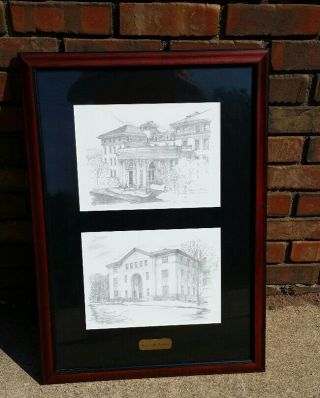Rare Framed Hand Drawn Picture Of Carnegie Mellon University Doherty Hall 2