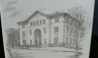 Rare Framed Hand Drawn Picture Of Carnegie Mellon University Doherty Hall 3