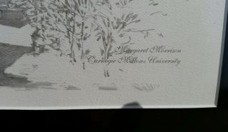 Rare Framed Hand Drawn Picture Of Carnegie Mellon University Doherty Hall 7