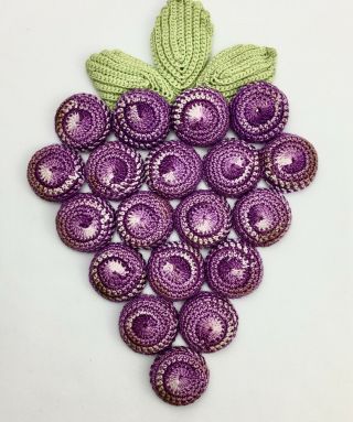Vintage Hot Pad Pot Trivet W/hanging Hook Grape Cluster Bottle Cap Crochet