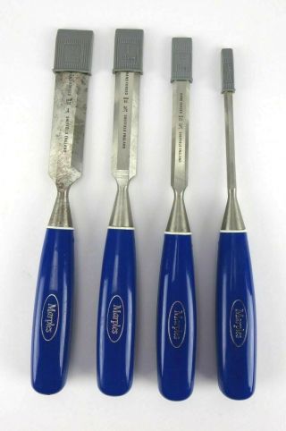 Marples Chisel Set Of 4 Blue Handle Sheffield England Hand Forged 1/4 - 1 In