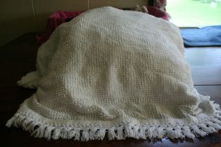 Full Double White Vintage Chenille Bedspread Cutter Crafts Usa - Made