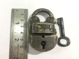 Antique Old Brass Puzzle/trick Padlock Or Lock With Key Rare Shape Collectible