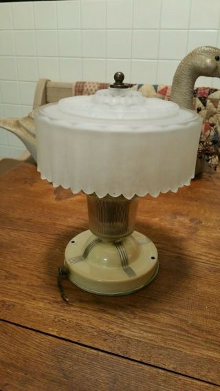 Vintage Art Deco Ceiling Fixture And Glass Shade