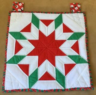 Patchwork Quilt Wall Hanging,  Star,  Red,  Green,  White,  Hand Quilted,  Solids
