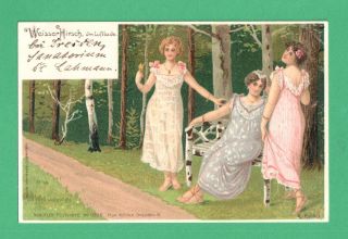 Early Vintage A.  Mailick Art Nouveau Postcard Ladies Forest Path