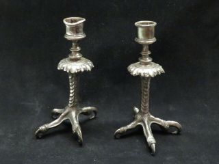 Claw Eagle Talon Candlesticks Silver on Bronze Patina Victorian Gothic Regency 2