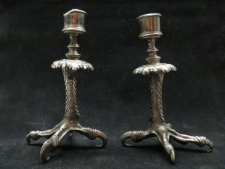 Claw Eagle Talon Candlesticks Silver on Bronze Patina Victorian Gothic Regency 7