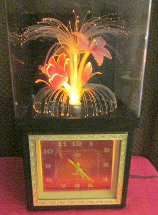 Vintage Fiber Optic Flower And Clock Rotating Motion Lamp