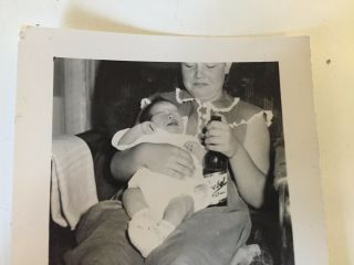 Vintage Black White Photo Mother Lady Holding Baby Crying Goebel Beer Bottle WOW 2