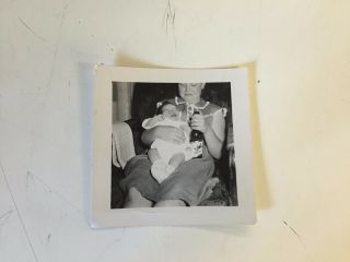 Vintage Black White Photo Mother Lady Holding Baby Crying Goebel Beer Bottle WOW 3