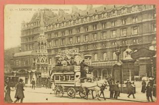 Dr Who 1910 Gb Pc London Charing Cross Station View Post Card To Usa 35402