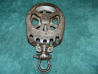 Block Tackle Vintage H - 529 Myers Cast Iron Tool Pulley Hook Shackle Heavy Duty