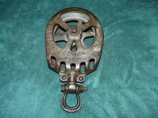 Block Tackle Vintage H - 529 MYERS Cast Iron Tool Pulley Hook Shackle Heavy Duty 2