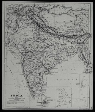 Glass Magic Lantern Slide Map Of India C1900