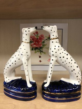 Fitz & Floyd Staffordshire Dalmation Dogs (2) Figurines Bookends 9 " Tall