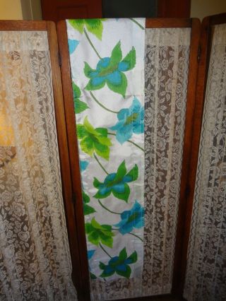 Vintage Mid Century Poly Blue Green White Floral Curtain Valance 11 X 69 "