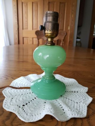 Vintage Jadeite Glass Table Bedside Lamp Light 8.  25 " T×4 " W