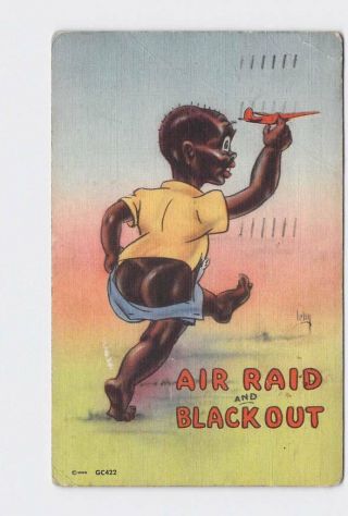 Vintage Postcard Black Americana Comic Air Raid And Blackout 4
