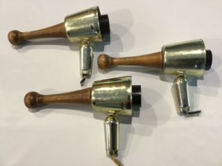 Vintage Tension Pole Light Parts - 3 Brass & Wood Light Socket A - S