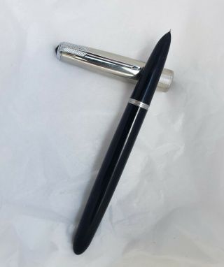 Vintage Parker 51 Fountain Pen Chrome Cap Art Deco Clip Black Body & Jewel