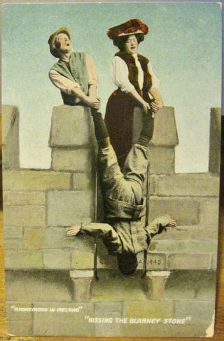 Irish Postcard Honeymoon In Ireland Kissing Blarney Stone Castle Cork Humor 1909