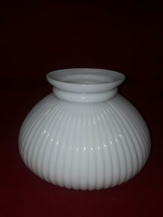 Vintage White Milk Glass Ribbed Oil Student Table Lamp Shade Hurricane Lamp