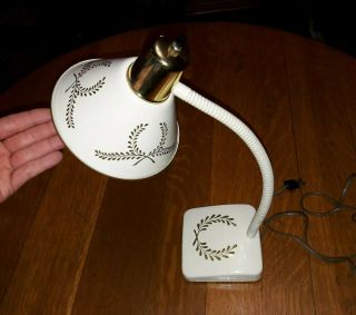 Vintage White Gooseneck Table Desk Lamp Light W/ Screen Shade
