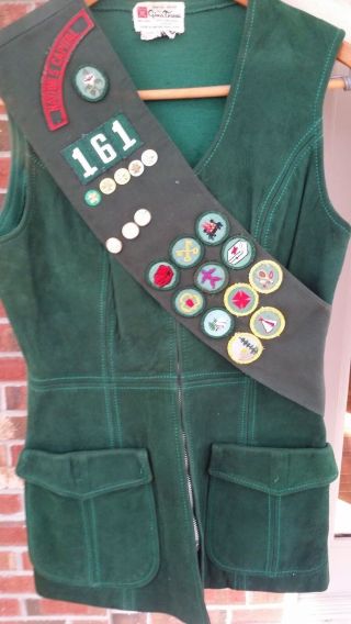 Rare Vintage Suede Girl Scout Uniform Nations Capital Complete W/badges