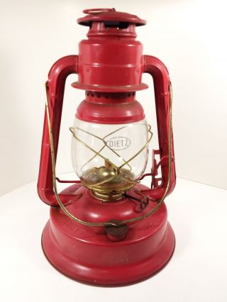 Vintage Red Dietz No 1 Kerosene Lamp Little Wizard Lantern Clear Glass