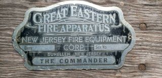 Great Eastern Fire Apparatus Name Plate Old Stock
