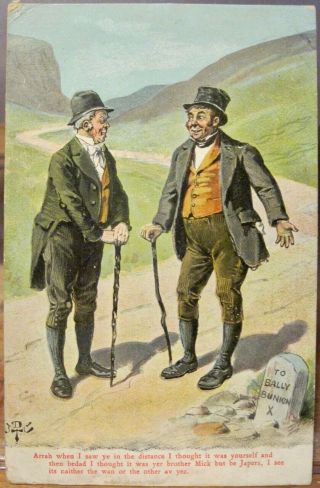 Irish Illus Art Pc Arrah Two Men Road To Ballybunion John Carey E&s Ireland 1909