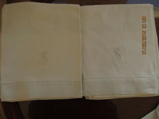 Vtg.  (2) Linen Huck/damask Xl Size Towels 25 " X 41 " Floral Mono " S " Euc