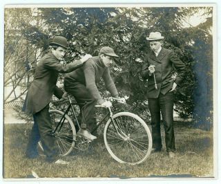 Bike Racer Getting Ready To Take Off Vintage Snapshot Photo C.  1900