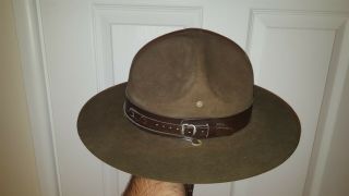 Vintage Boy Scout Campaign Hat - Felt/leather - Size 7 1/8 - W/hat Holder Board