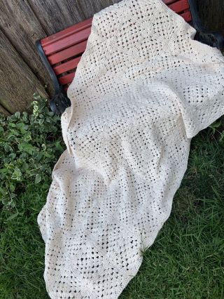 Vintage Hand Crochet Off White Afghan Or Lap Throw