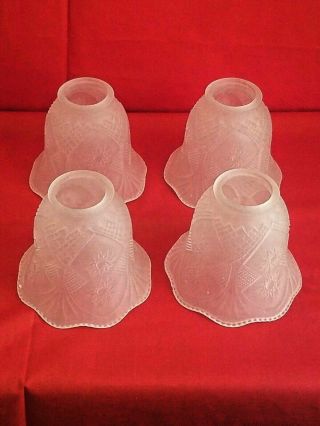Vintage Frosted Cut Glass Lamp Shades Light Fixture Set Of 4