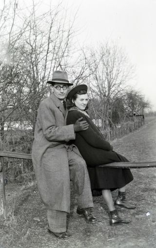 Vintage Photo Negative Young Couple Aitting On The Barrier 1941 Hungary