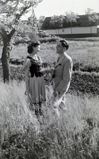 Vintage Photo Negative Young Couple In Front Of Farmhouse 1941 Hungary