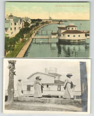 Fl.  " The Sea Wall,  & The Bath House Circa.  1910 & Rppc 1920 