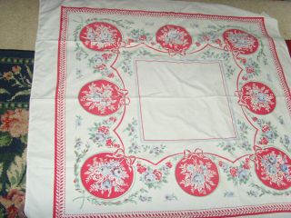 Vintage Red And Blue Roses Farmhouse Kitchen Retro Tablecloth Garden Floral Chic