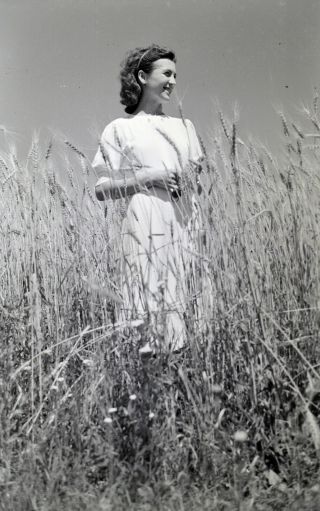 Vintage Photo Negative Young Girl On The Wheat Field Antique 1941 Hungary