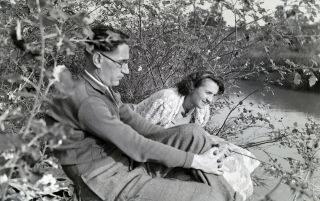 Vintage Photo Negative Young Couple On Riverside Antique 1941 Hungary