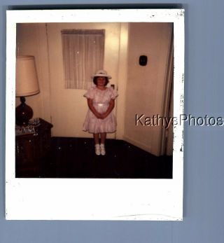 Color Polaroid M_6214 Girl In Dress And Hat Posed By Door