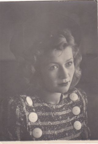 1940s Pretty Young Woman In Hat Dress Hairstyle Fashion Old Soviet Russian Photo