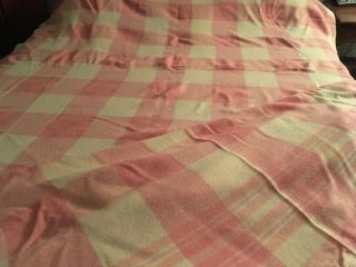 Vintage Pink Plaid Striped Wool Camp Blanket 140” Extra Long X 62” Wide