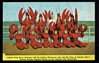 ⫸ 928 Linen Postcard Hackney & Lobster Waitresses Atlantic City Nj - Not Posted