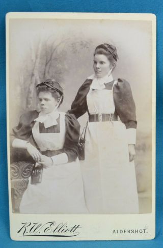 1880/90s Cabinet Card Photo Two Nurses Uniform Chatelaine Elliott Aldershot