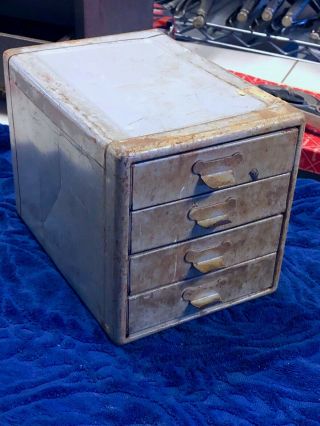 Vintage Metal Parts Cabinet 4 Drawer Small Tool Chest Organizer Needs Cleaning