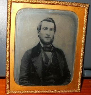 1/6th Size Tintype Photo Of A Young Man In Brass Frame